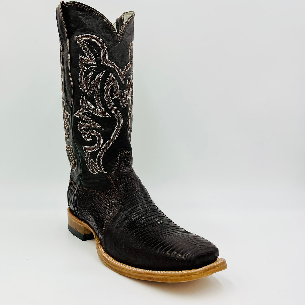 Cowtown Mens Size 8 D Brown Leather Lizard Cowboy Western Boots Brown Lizard Cowboy Boots R-Toe | Rustic Vintage Look main image 3
