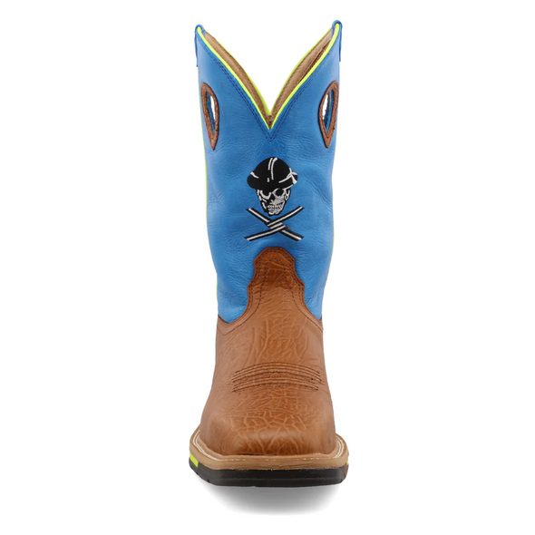 Men's Steel Toe Neon Blue/Yellow Square Toe Western Work Boot - MLCS012