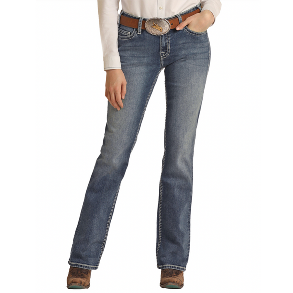 Women's Mid Rise Extra Stretch Cowhide Bootcut Riding Jeans