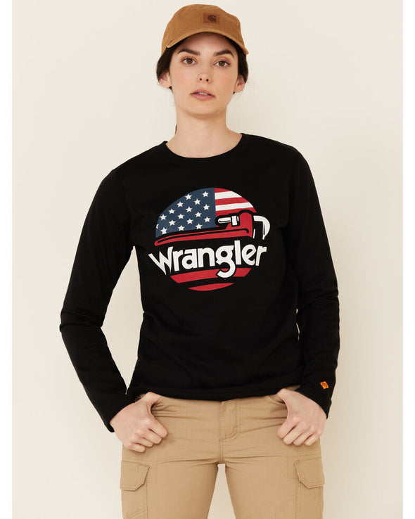 Wrangler FR Women's Wrench Flag Graphic Long Sleeve Work T-Shirt