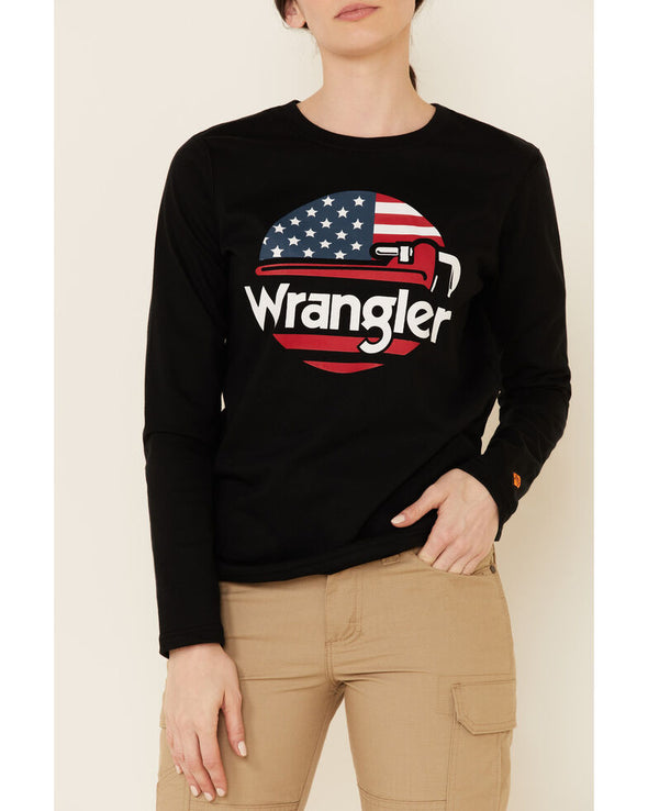 Wrangler FR Women's Wrench Flag Graphic Long Sleeve Work T-Shirt