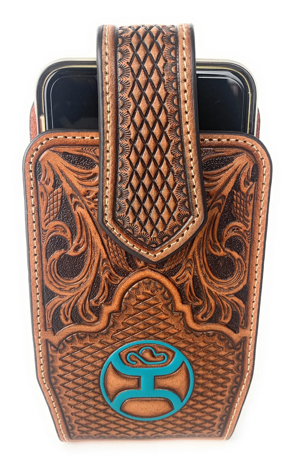 Hooey Cell Phone Case Tooled Embossed Leather Turqoise - 2041665C8